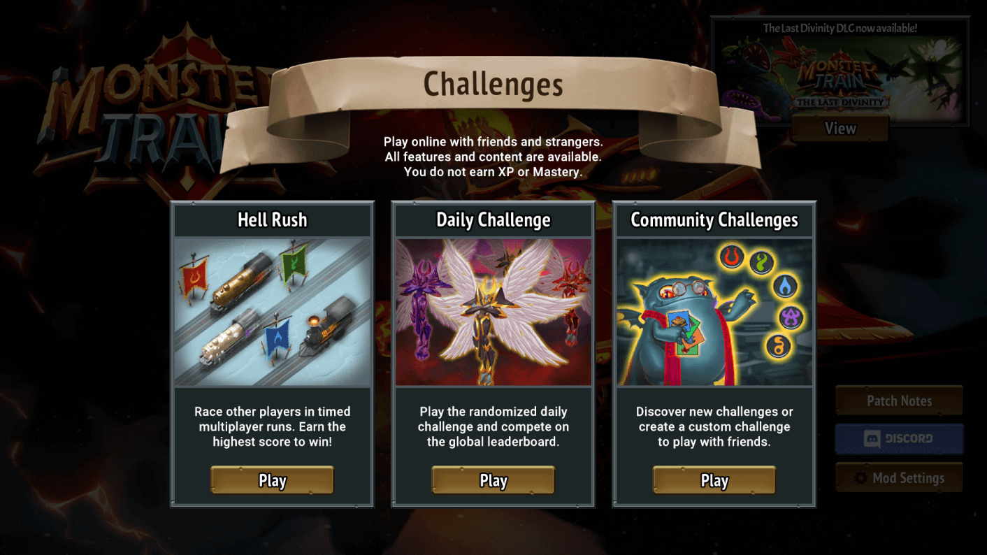 Screenshot of the game showing the three types of challenges