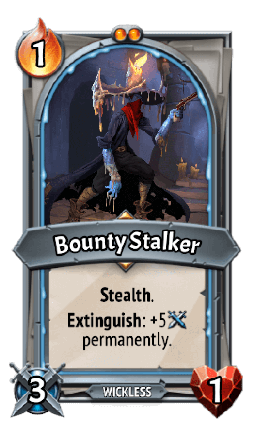 Melting remnant clan's card with a blue man in long black robes wearing a hat with a melting candle and holding handguns 