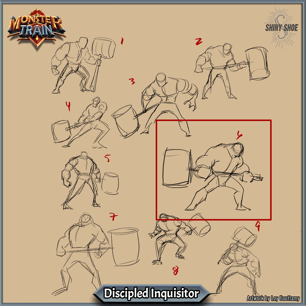 Drawing process of a knight holding a big hammer