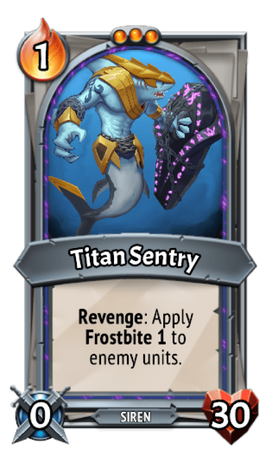 Stygian guard clan card with an armoured shark holding a purple crystal shield